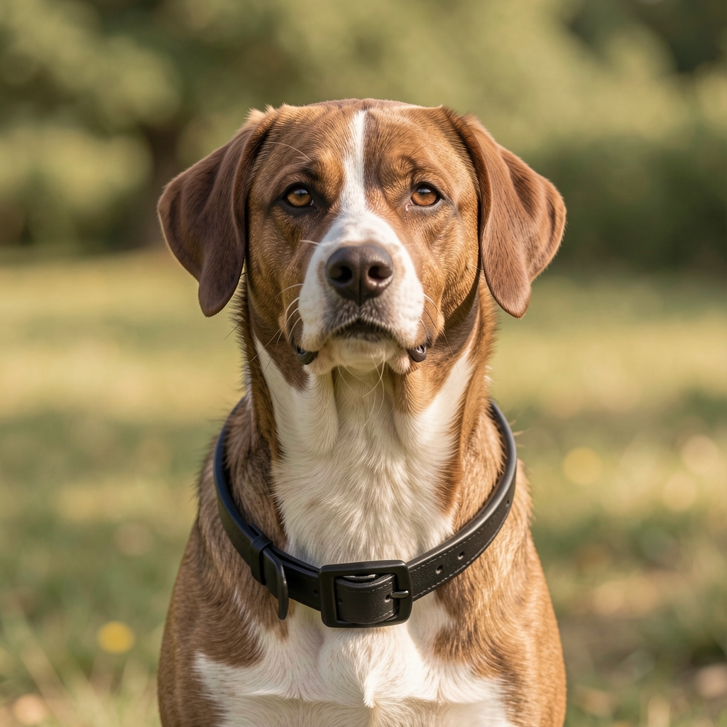 Trixie köpek tasması, deri, büyük boy, siyah metal toka reflektörlü